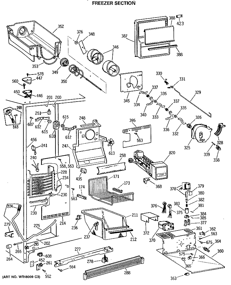FREEZER SECTION Diagram and Parts List for TFG24PRSAWW  General Electric Refrigerator