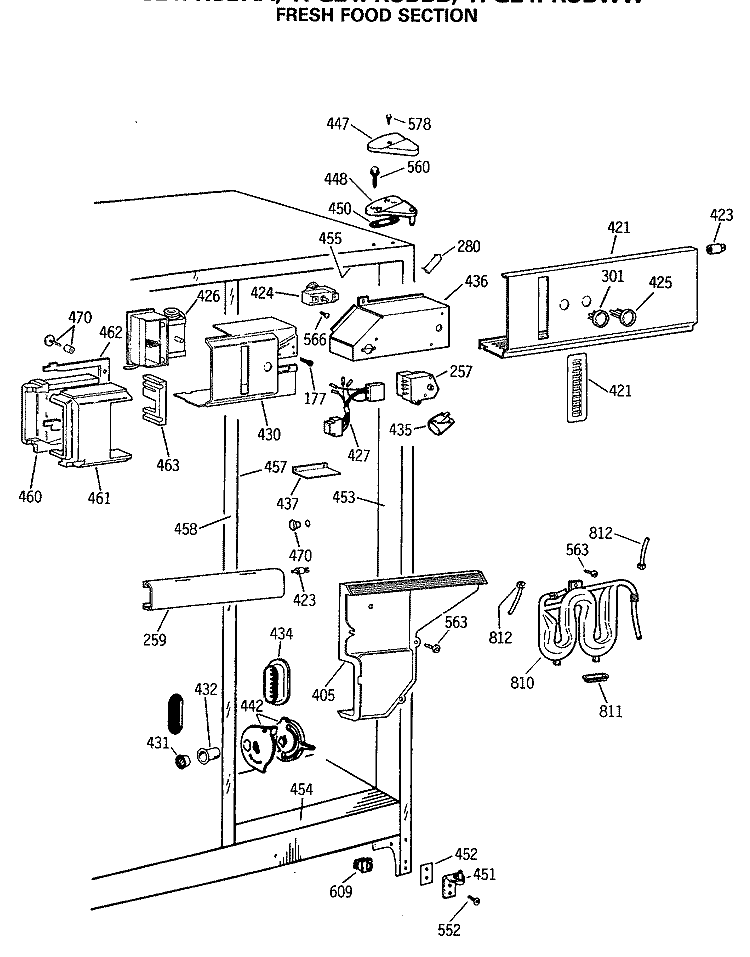 FRESH FOOD SECTION Diagram and Parts List for TFG24PRSAWW  General Electric Refrigerator