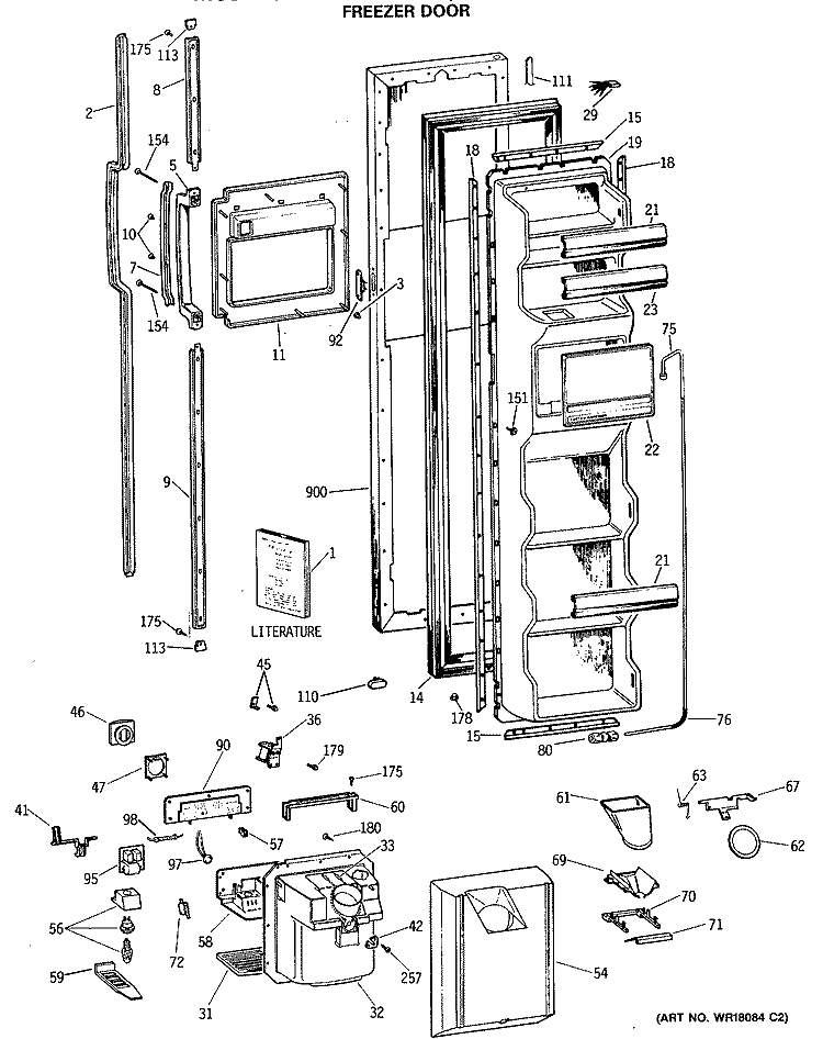 FREEZER DOOR Diagram and Parts List for TFG24ZESBWH  General Electric Refrigerator