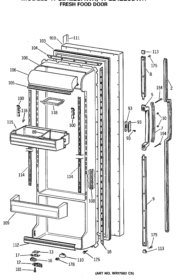 FRESH FOOD DOOR Diagram and Parts List for TFG24ZESBWH  General Electric Refrigerator
