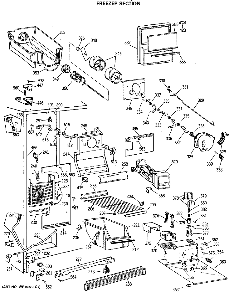 FREEZER SECTION Diagram and Parts List for TFG24ZESBWH  General Electric Refrigerator
