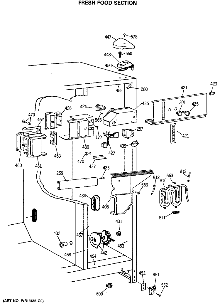 FRESH FOOD SECTION Diagram and Parts List for TFG24ZESBWH  General Electric Refrigerator