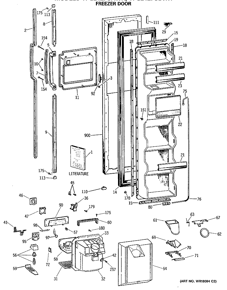 FREEZER DOOR Diagram and Parts List for TFG24ZFSBWH  General Electric Refrigerator