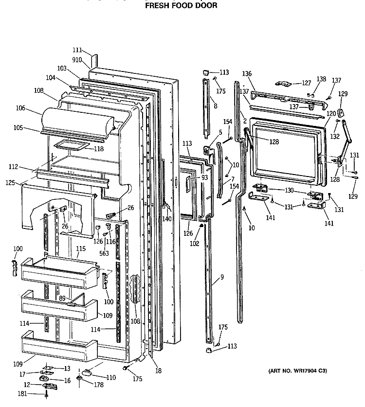 FRESH FOOD DOOR Diagram and Parts List for TFG24ZFSBWH  General Electric Refrigerator