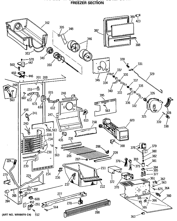 FREEZER SECTION Diagram and Parts List for TFG24ZFSBWH  General Electric Refrigerator
