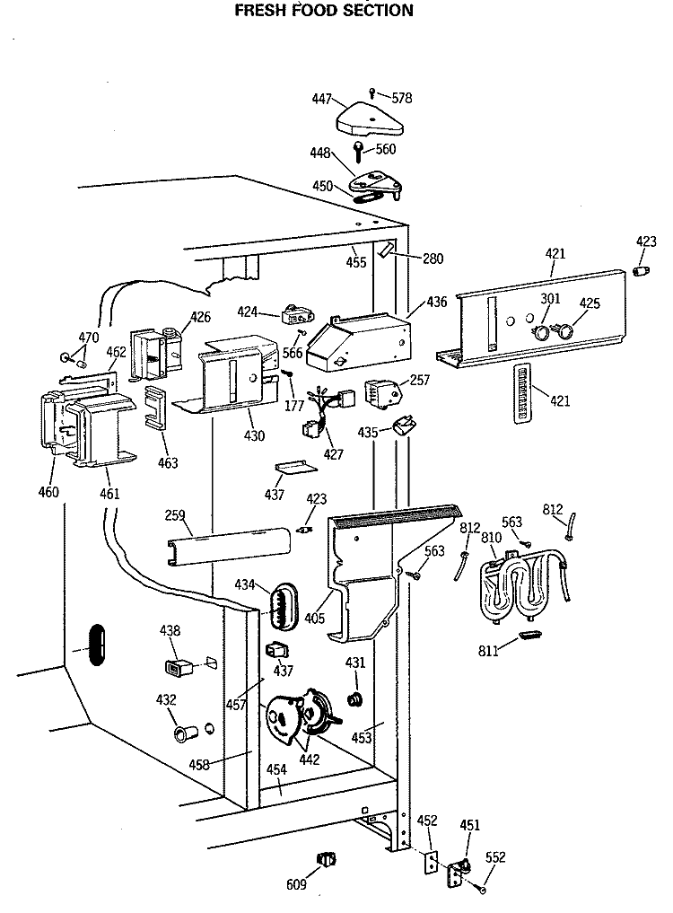 FRESH FOOD SECTION Diagram and Parts List for TFG24ZFSBWH  General Electric Refrigerator