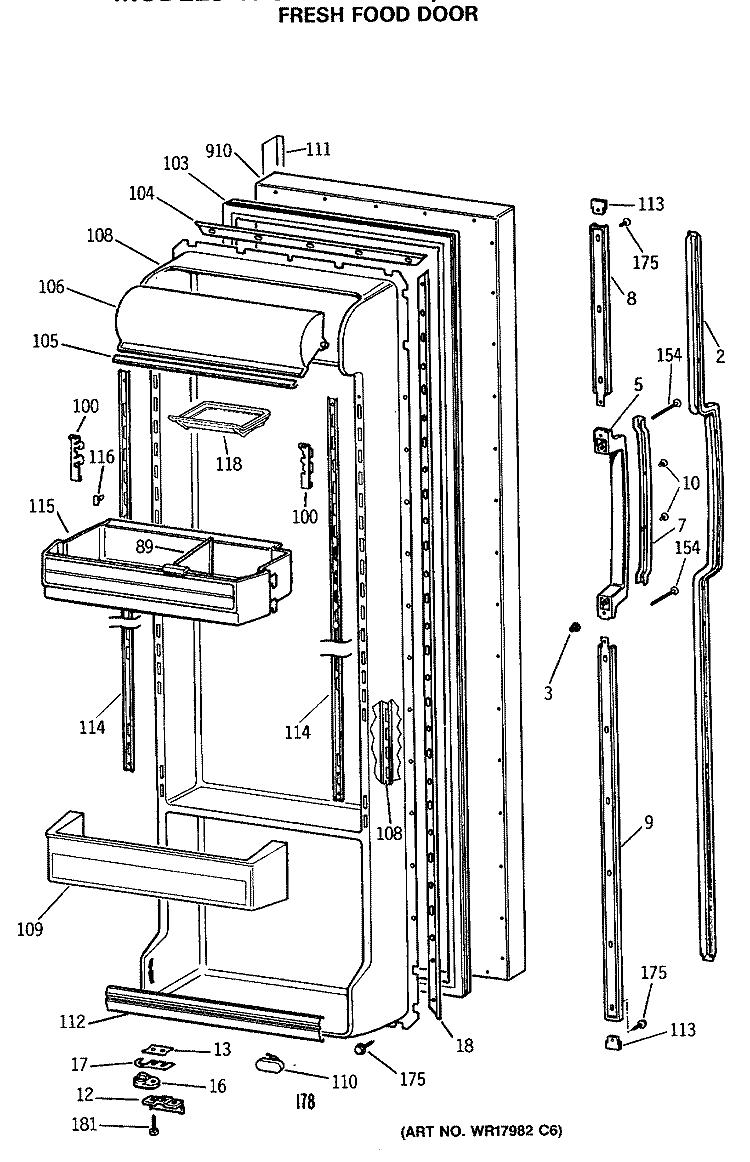FRESH FOOD DOOR Diagram and Parts List for TFG24ZRSBWH  General Electric Refrigerator