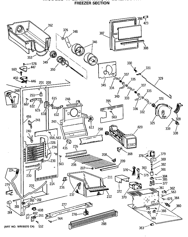 FREEZER SECTION Diagram and Parts List for TFG24ZRSBWH  General Electric Refrigerator