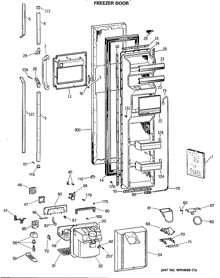 FREEZER DOOR Diagram and Parts List for TFG27PFSAAA  General Electric Refrigerator