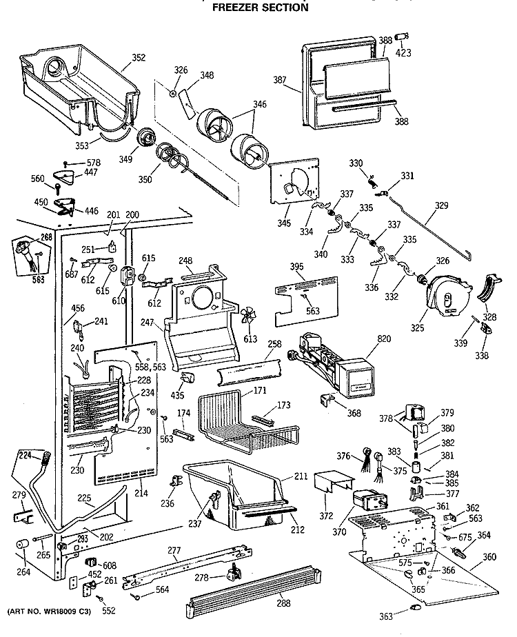 FREEZER SECTION Diagram and Parts List for TFG27PFSAAA  General Electric Refrigerator