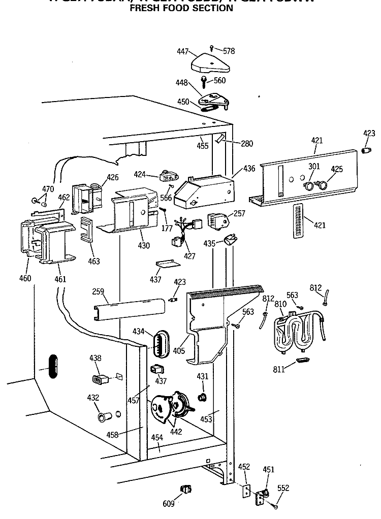 FRESH FOOD SECTION Diagram and Parts List for TFG27PFSAAA  General Electric Refrigerator