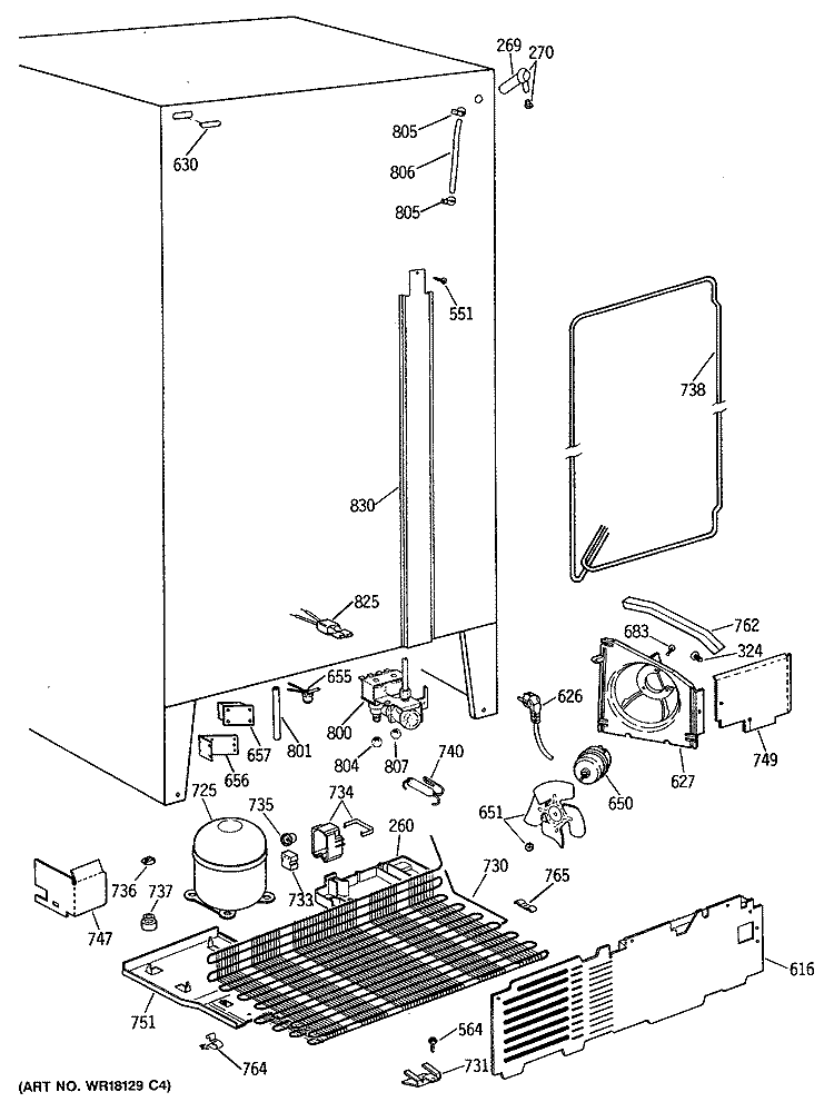 Section Diagram and Parts List for TFG27PFSAAA  General Electric Refrigerator
