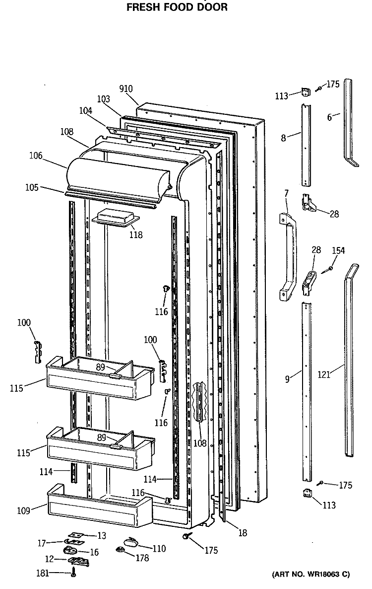FRESH FOOD DOOR Diagram and Parts List for TFG27PRSBWW  General Electric Refrigerator