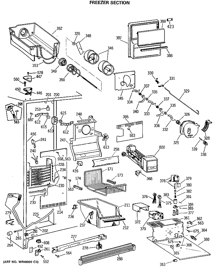 FREEZER SECTION Diagram and Parts List for TFG27PRSBWW  General Electric Refrigerator