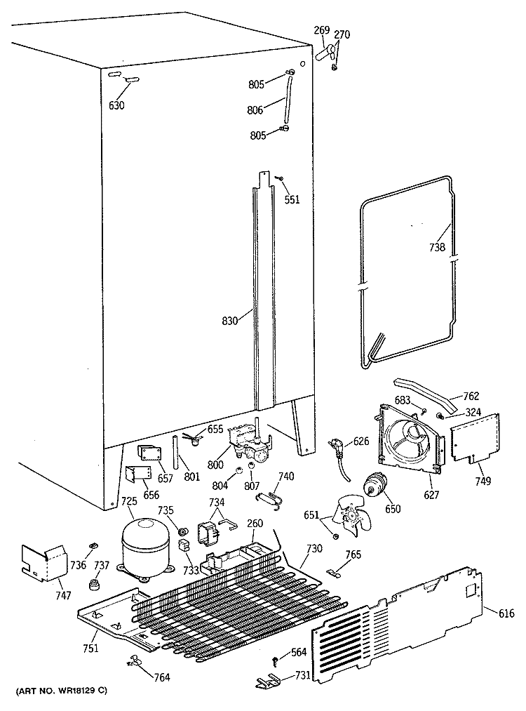 Section Diagram and Parts List for TFG27PRSBWW  General Electric Refrigerator
