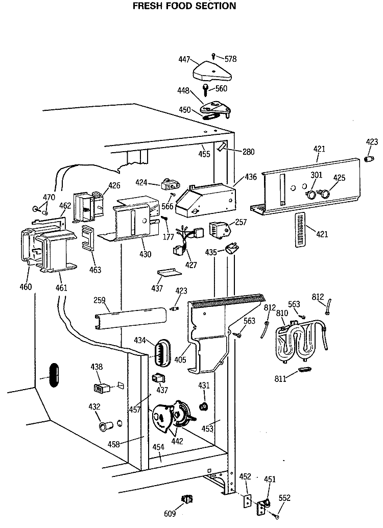 FRESH FOOD SECTION Diagram and Parts List for TFG27ZFSAWH  General Electric Refrigerator
