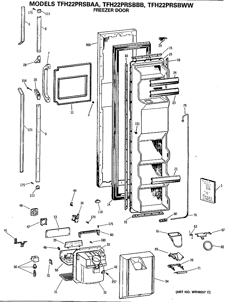 FREEZER DOOR Diagram and Parts List for TFH22PRSBWW  General Electric Refrigerator