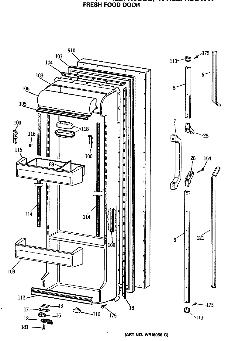 FRESH FOOD DOOR Diagram and Parts List for TFH22PRSBWW  General Electric Refrigerator