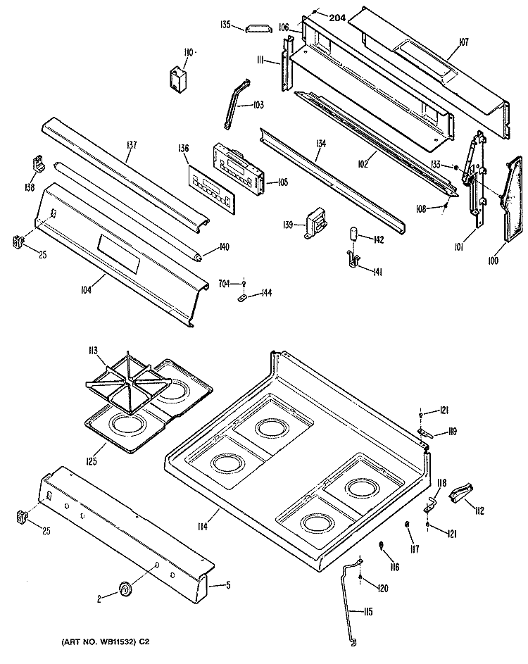 Section Diagram and Parts List for JGBP26GEN6  General Electric Range