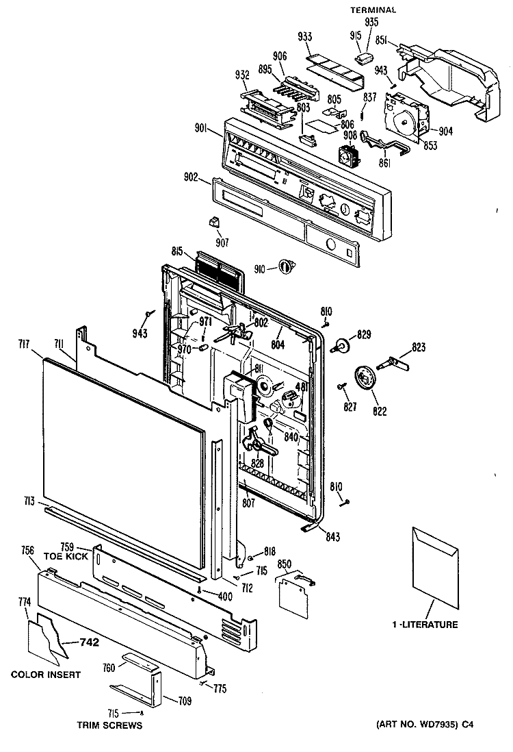 Section Diagram and Parts List for GSD630P-49WA  General Electric Dishwasher