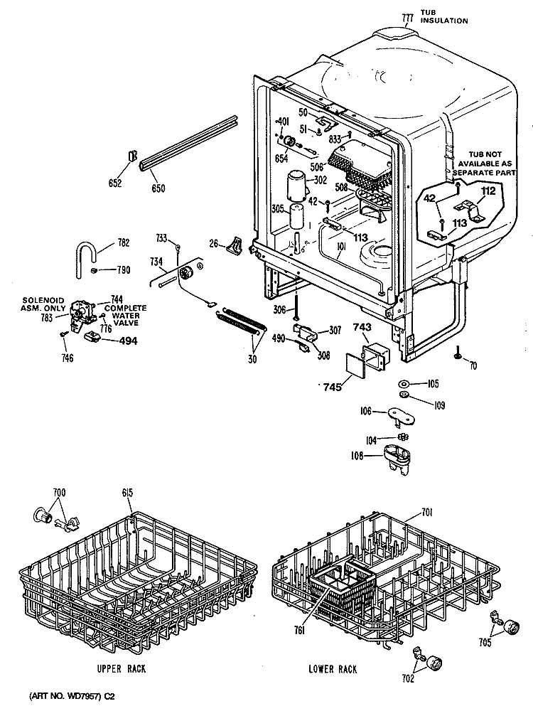 Section Diagram and Parts List for GSD630P-49WA  General Electric Dishwasher