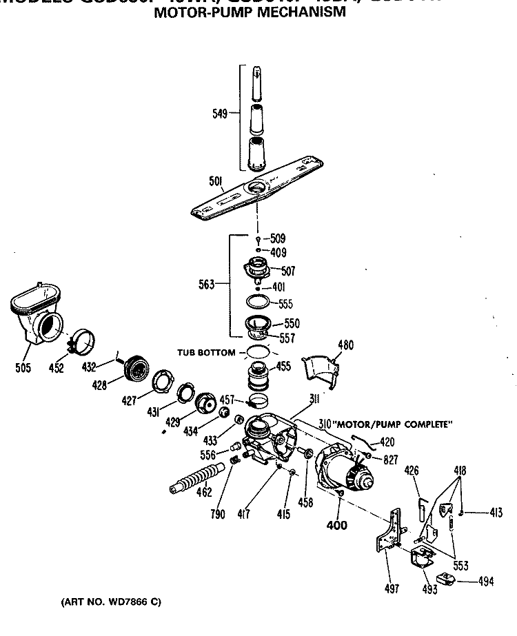 MOTOR - PUMP MECHANISM Diagram and Parts List for GSD630P-49WA  General Electric Dishwasher