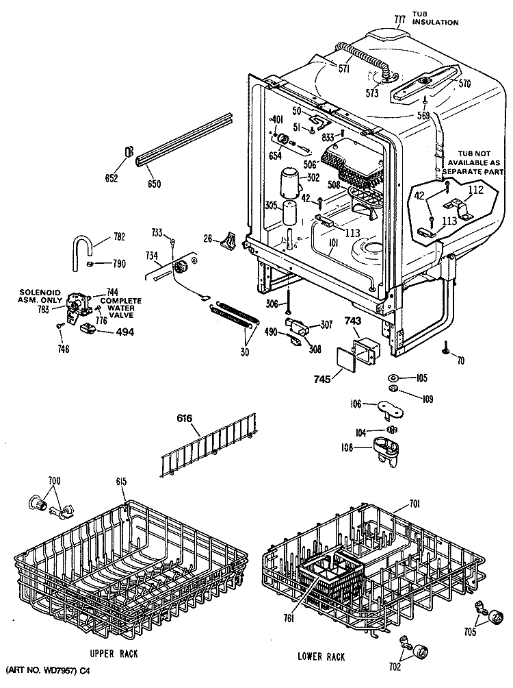 Section Diagram and Parts List for GSD2230L49WA  General Electric Dishwasher