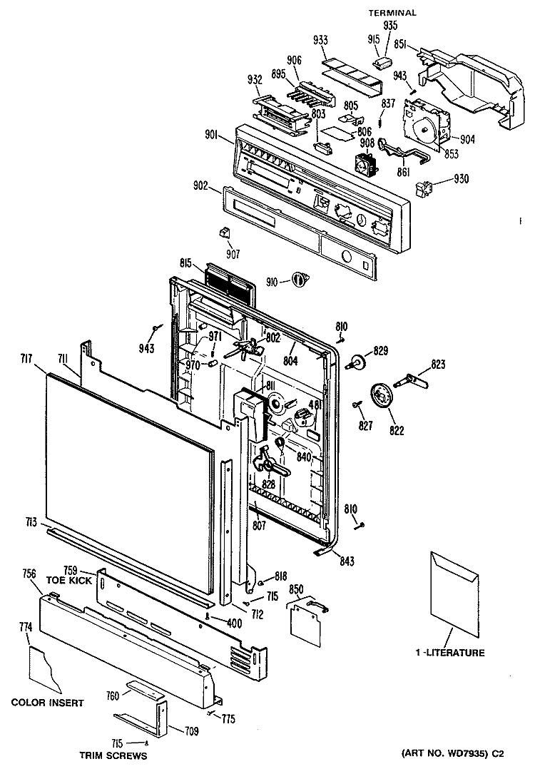 Section Diagram and Parts List for GSD660P-49BA  General Electric Dishwasher