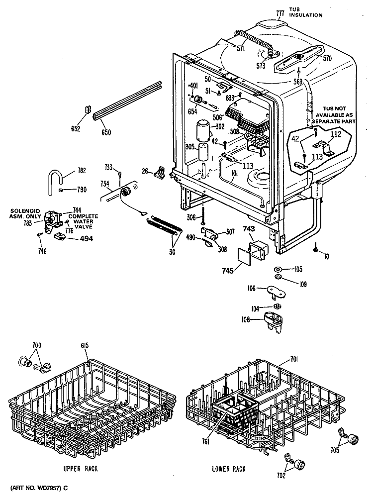 Section Diagram and Parts List for GSD660P-49BA  General Electric Dishwasher