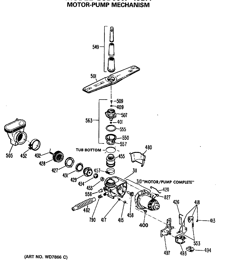 MOTOR - PUMP MECHANISM Diagram and Parts List for GSD660P-49BA  General Electric Dishwasher