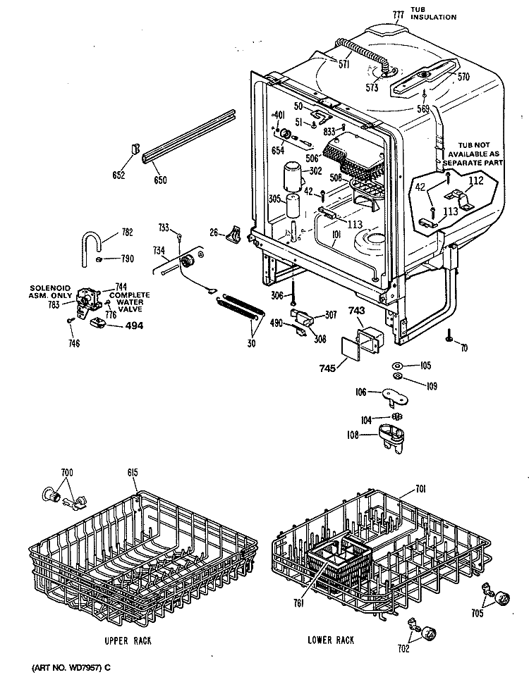 Section Diagram and Parts List for GSD585S-49BA  General Electric Dishwasher