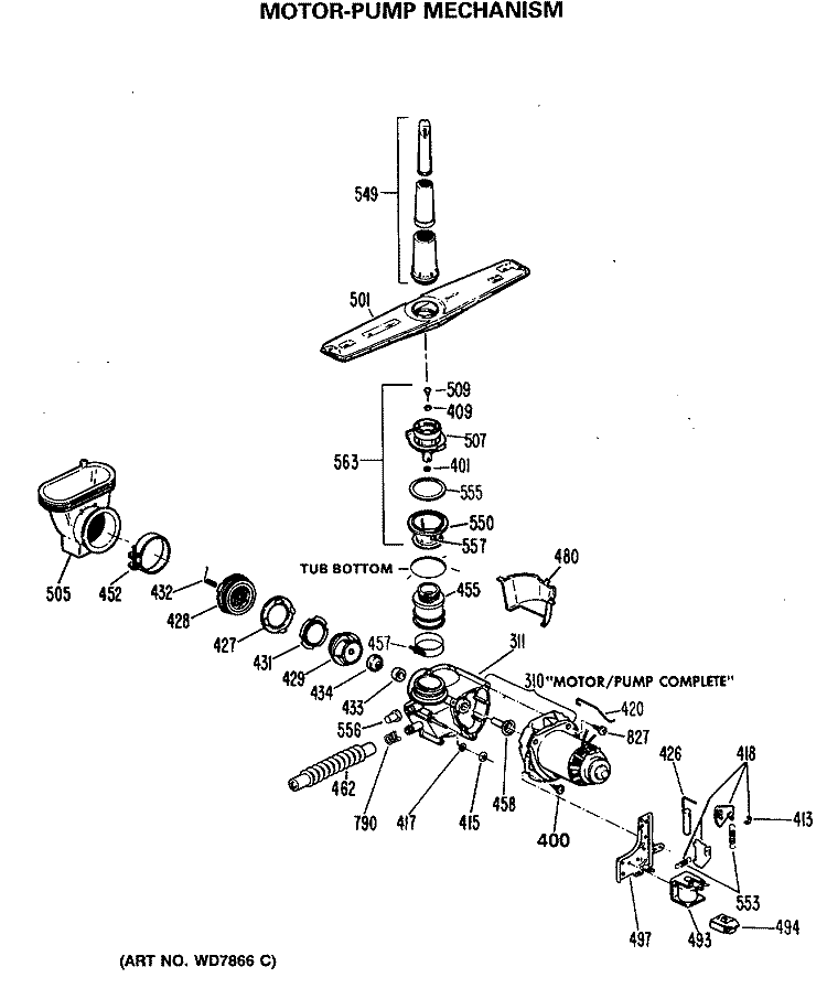 MOTOR - PUMP MECHANISM Diagram and Parts List for GSD585S-49BA  General Electric Dishwasher