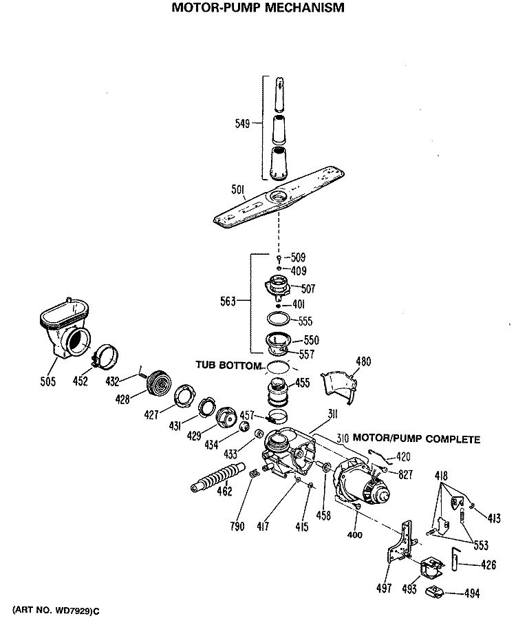 Section Diagram and Parts List for GSM603P-49AW  General Electric Dishwasher
