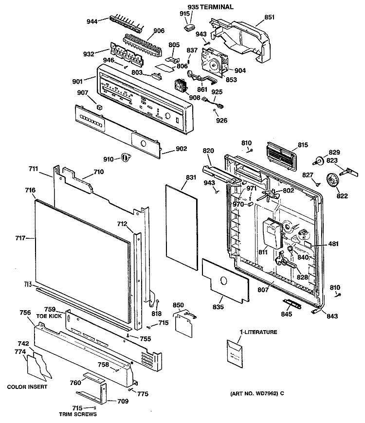 Section Diagram and Parts List for GSD1920T55BB  General Electric Dishwasher