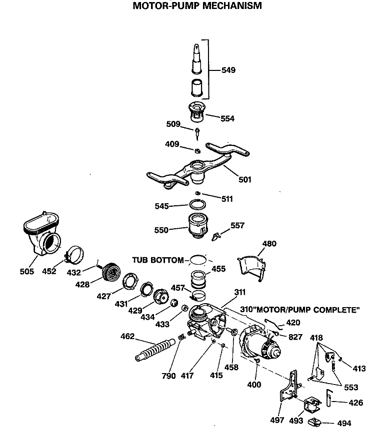 MOTOR - PUMP MECHANISM Diagram and Parts List for GSD1920T55BB  General Electric Dishwasher