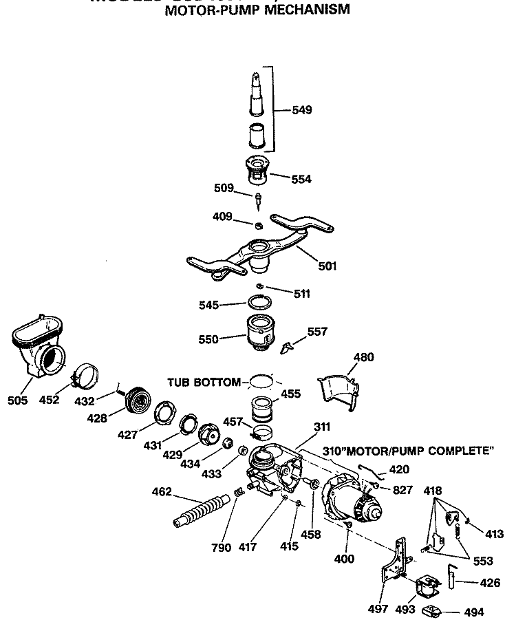 MOTOR - PUMP MECHANISM Diagram and Parts List for GSD1350T55  General Electric Dishwasher