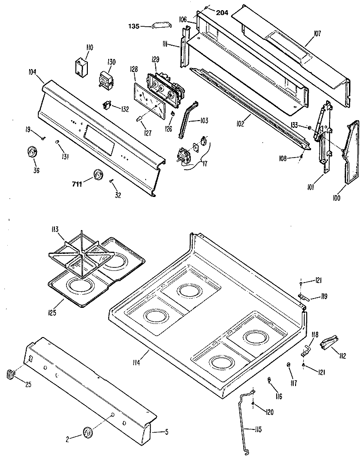 Section Diagram and Parts List for JGBP29GES2  General Electric Range