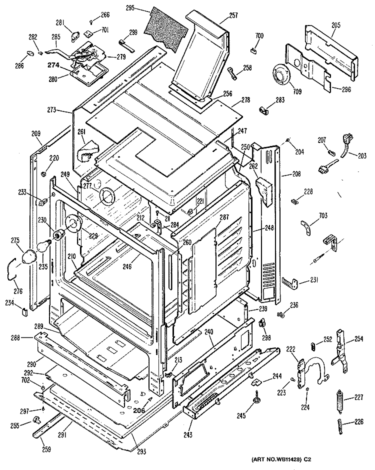 Section Diagram and Parts List for JGBP29GES2  General Electric Range
