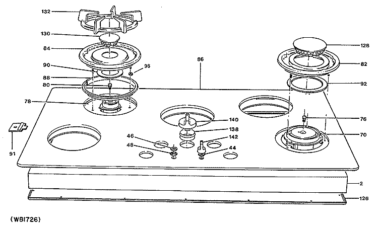 Section Diagram and Parts List for ZGU661ES1  General Electric Cooktop