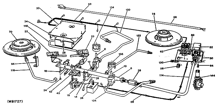 Section Diagram and Parts List for ZGU661ES1  General Electric Cooktop