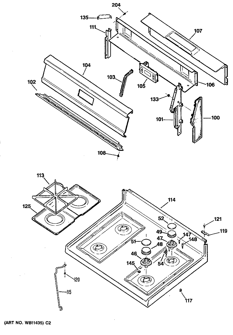 Section Diagram and Parts List for JGBS19GEP6  General Electric Range