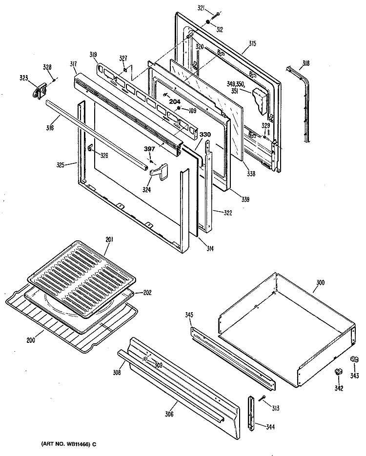 Section Diagram and Parts List for JGBS19GEP6  General Electric Range