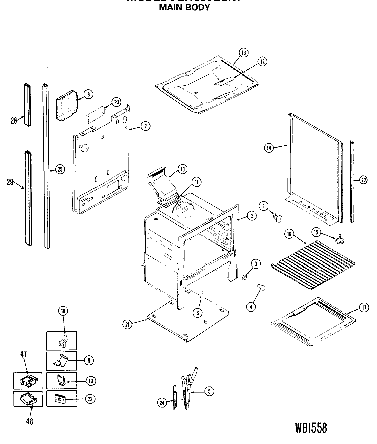 MAIN BODY Diagram and Parts List for JGHC60GEN7  General Electric Range