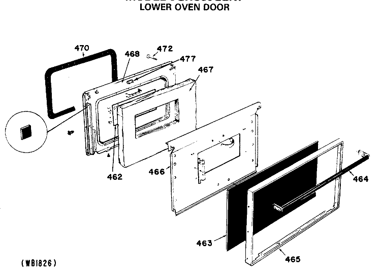 LOWER OVEN DOOR Diagram and Parts List for JGHC60GEN7  General Electric Range