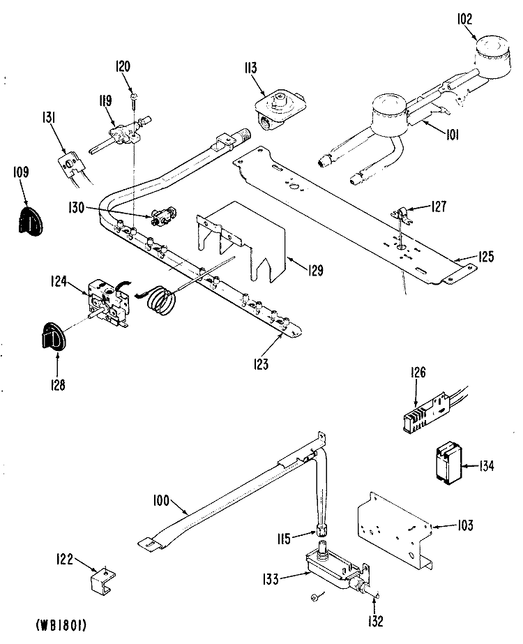 Section Diagram and Parts List for JGAS02EN9  General Electric Range