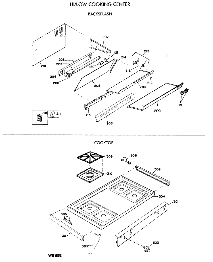 HI / LOW COOKING CENTER Diagram and Parts List for JGHC56GEJE  General Electric Range