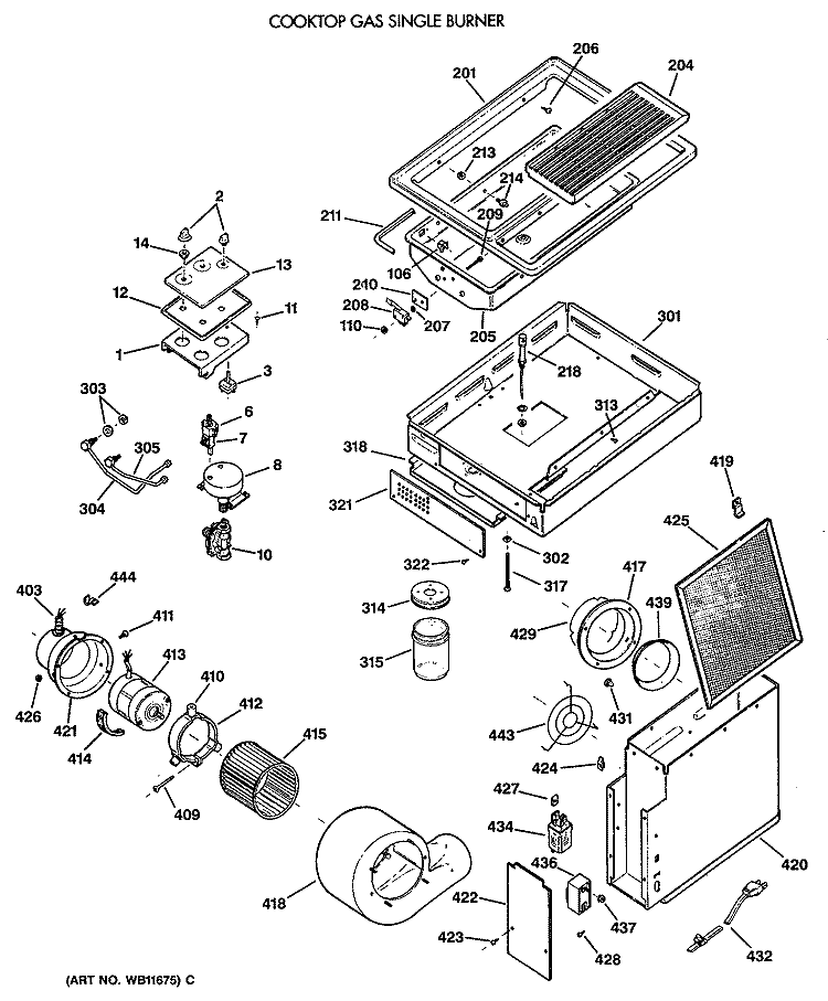 COOKTOP GAS SINGLE BURNER Diagram and Parts List for JGP18BEVBB  General Electric Cooktop