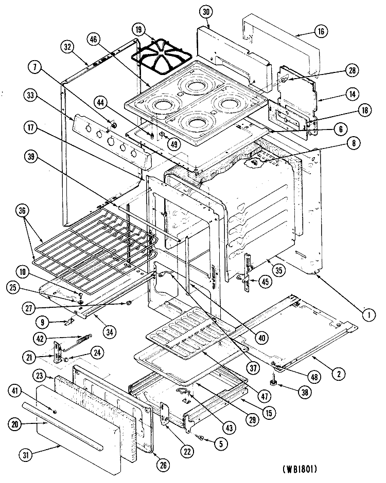 Section Diagram and Parts List for JGAS02PN9  General Electric Range