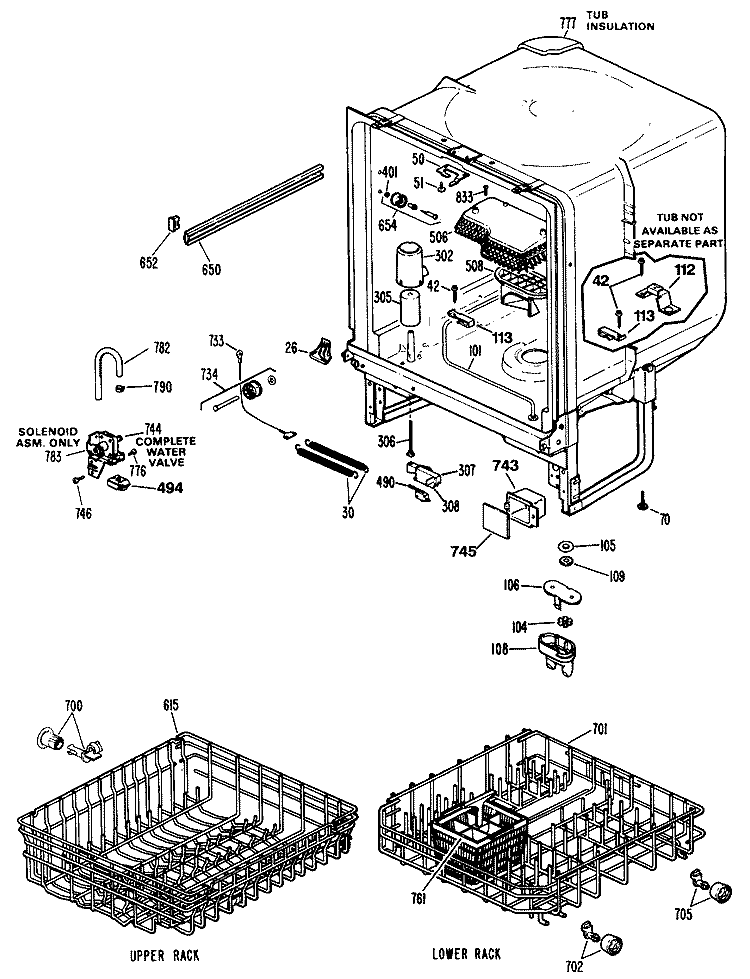 Section Diagram and Parts List for GSD680T-55WW  General Electric Dishwasher