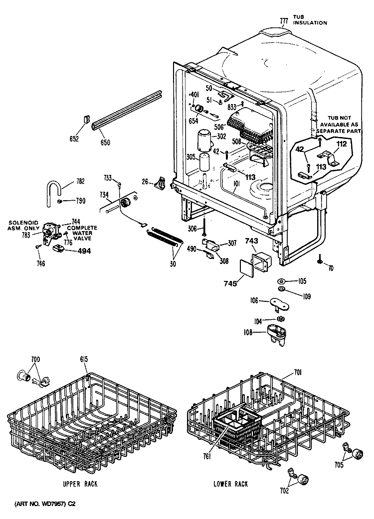 Section Diagram and Parts List for GSD550T-55BW  General Electric Dishwasher